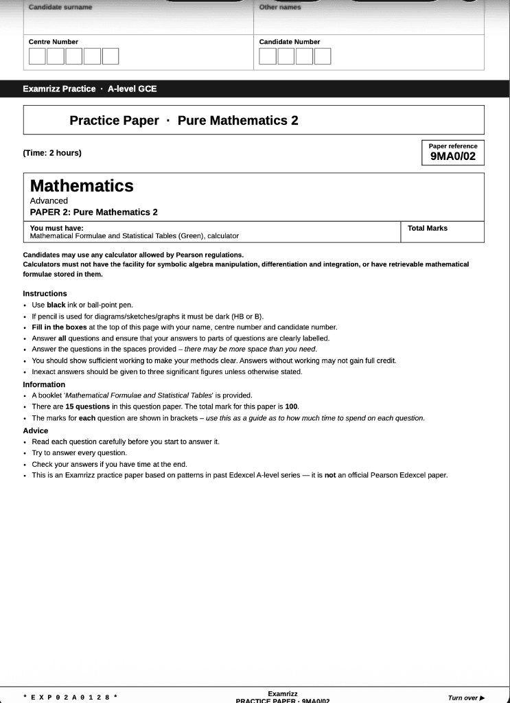 Practice Paper - Pure Mathematics 2